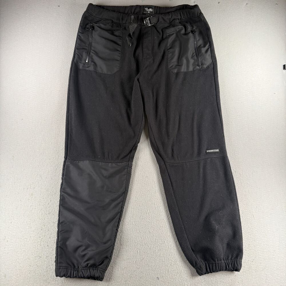 Primitive Skateboarding Polar Fleece Pants Men's XL Black Nylon Panel Joggers